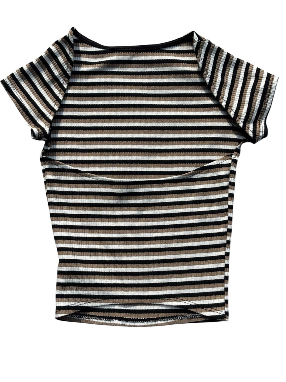 Urban Outfitters Top, Open Back, Black & Tan Striped Ribbed Tee, X-Small, XS